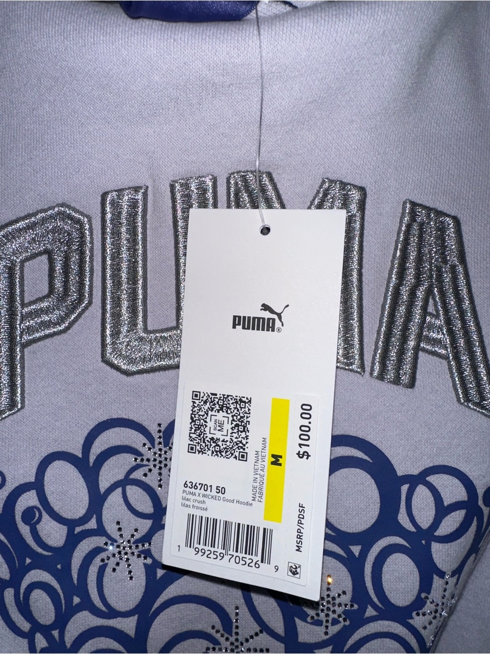 Puma Lavender Relaxed Cropped Pullover Hoodie with Purple Drawstrings Wicked - Picture 6 of 13